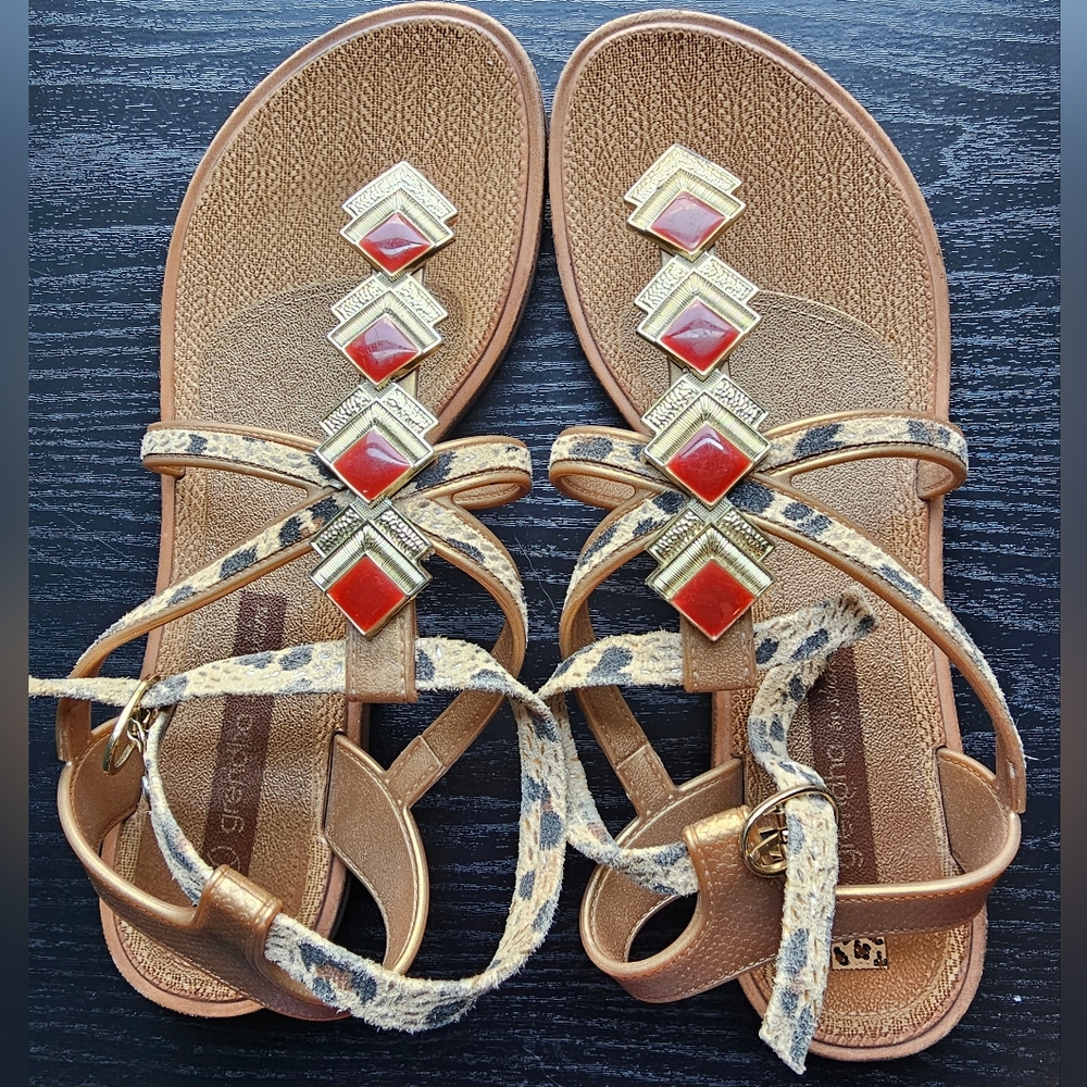 Grendha by Shakira Geometric and Leopard Print Sandals Women's Sz 7